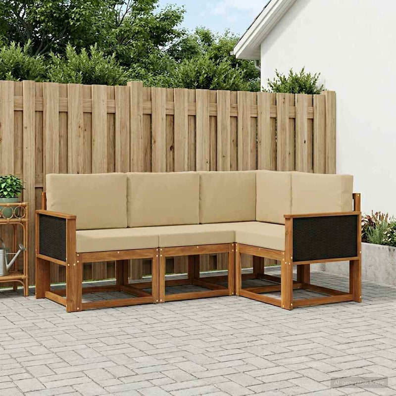 Set de canapele de exterior 4 buc. Natural și Bej Poliester