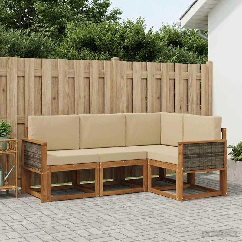 Set de canapele de exterior 4 buc. Natural și Bej Poliester