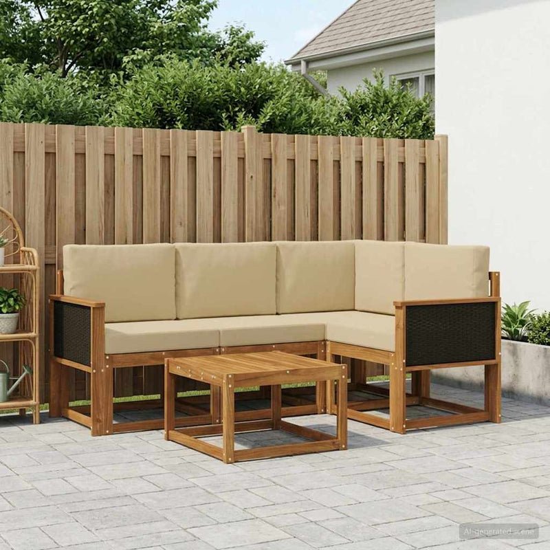 Set de canapele de exterior 5 buc. Natural și Bej Poliester
