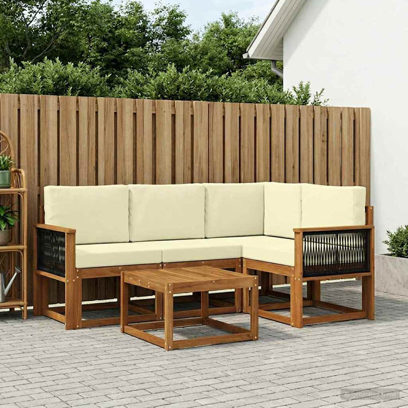 Set de canapele de exterior 5 buc. Natural și Crem Poliester