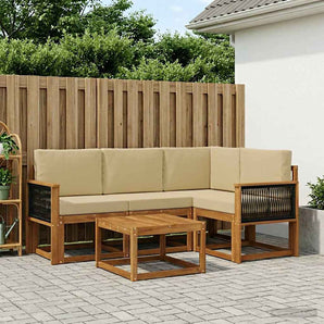 Set de canapele de exterior 5 buc. Natural și Bej Poliester