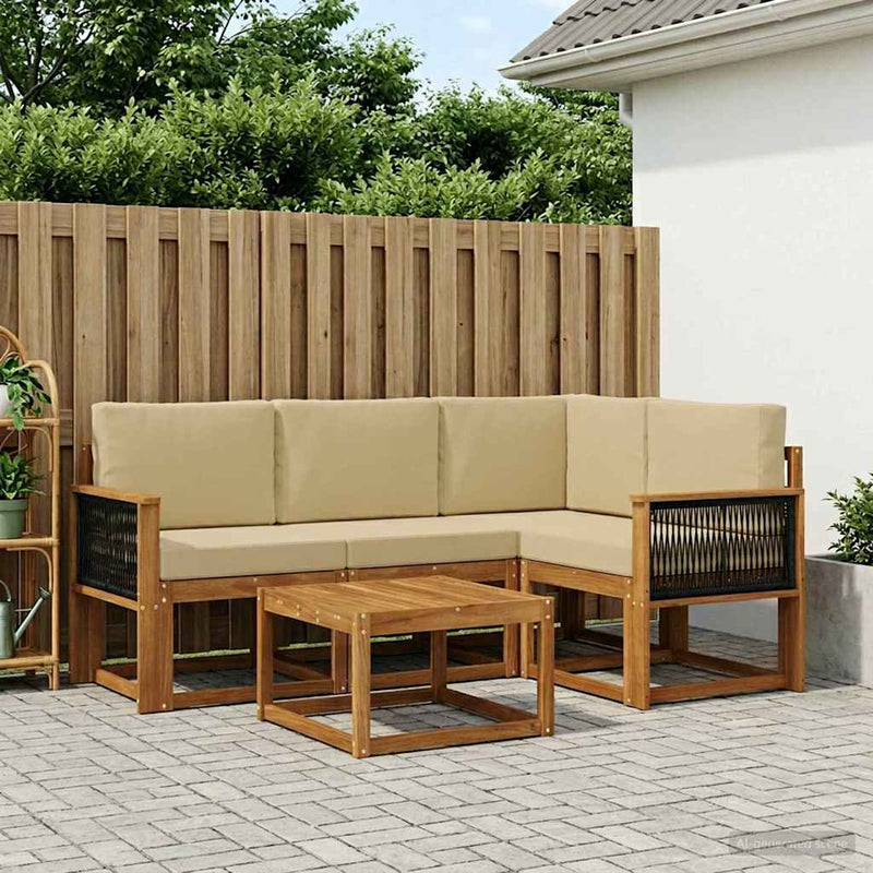 Set de canapele de exterior 5 buc. Natural și Bej Poliester