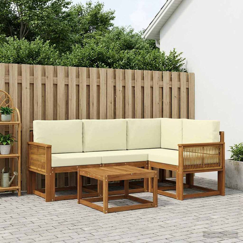 Set de canapele de exterior 5 buc. Natural și Crem Poliester
