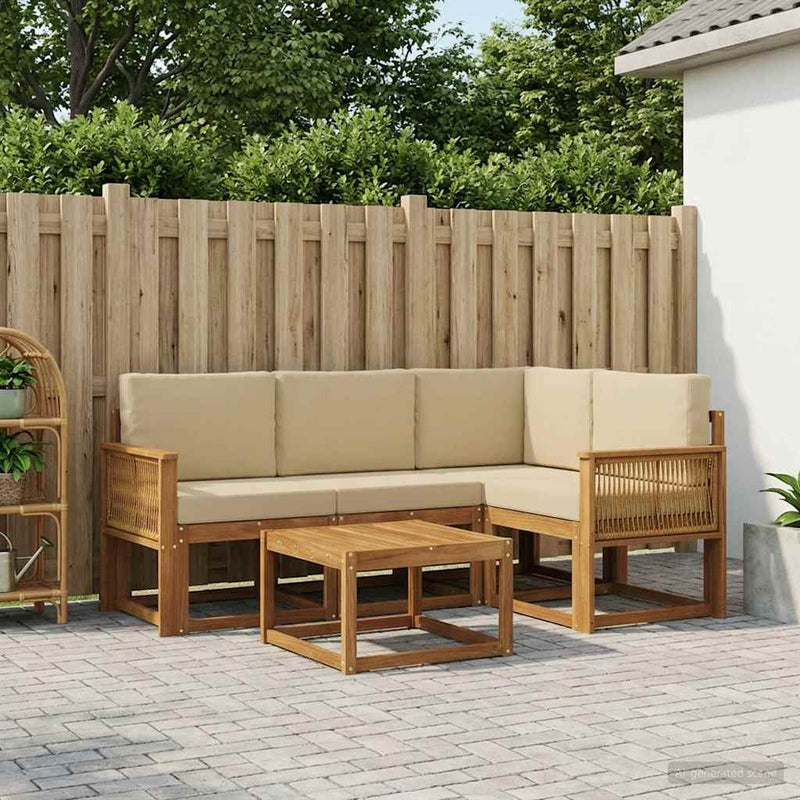 Set de canapele de exterior 5 buc. Natural și Bej Poliester