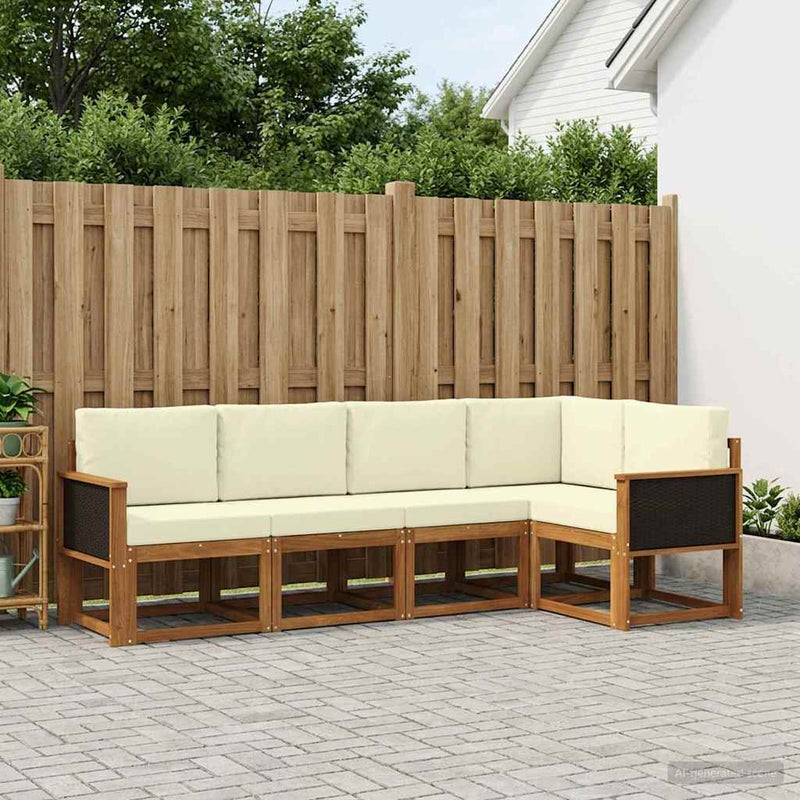 Set de canapele de exterior 5 buc. Natural și Crem Poliester