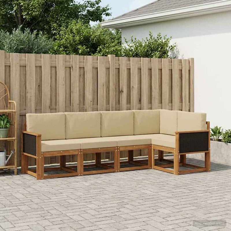 Set de canapele de exterior 5 buc. Natural și Bej Poliester