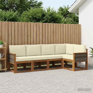 Set de canapele de exterior 5 buc. Natural și Crem Poliester
