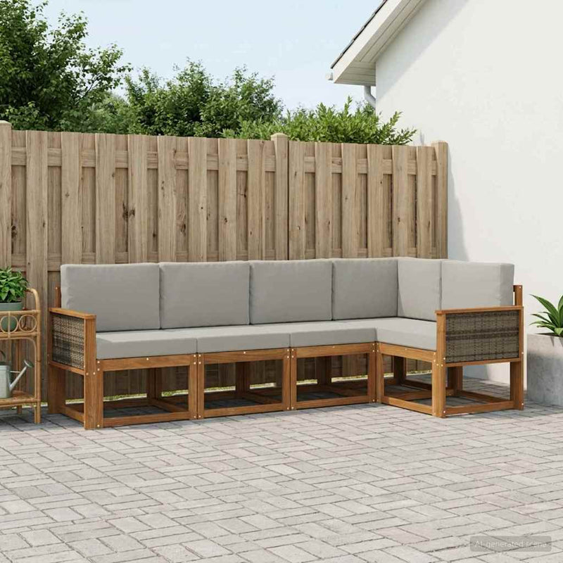 Set de canapele de exterior 5 buc. Natural și gri deschis