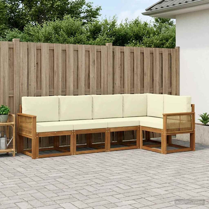 Set de canapele de exterior 5 buc. Natural și Crem Poliester