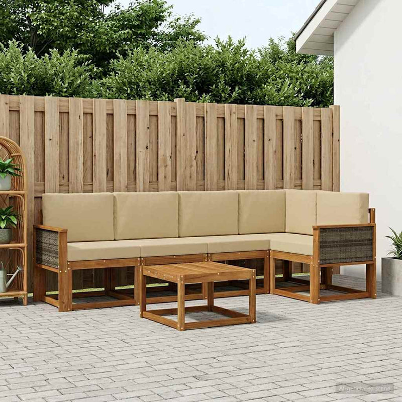 Set de canapele de exterior 6 buc. Natural și Bej