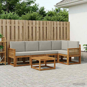 Set de canapele de exterior 6 buc. Natural și gri deschis