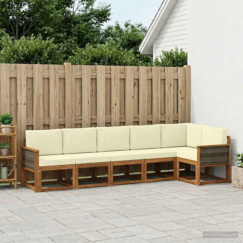Set de canapele de exterior 6 buc. Natural și Crem Poliester