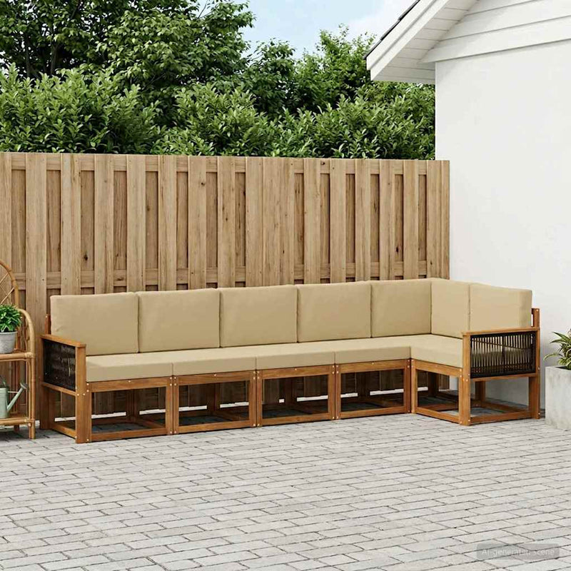 Set de canapele de exterior 6 buc. Natural și Bej Poliester