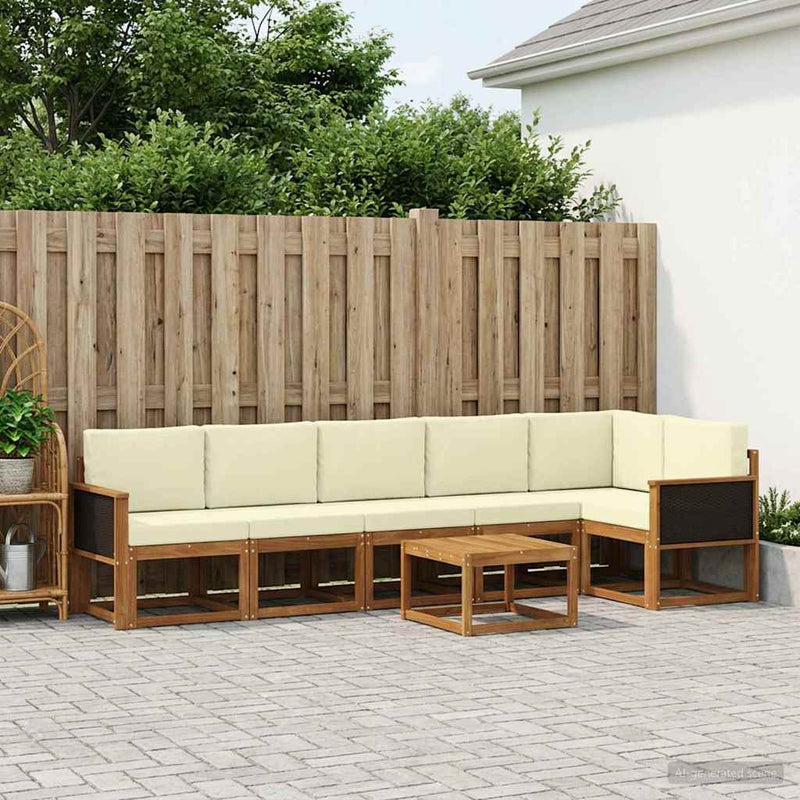 Set de canapele de exterior 7 buc. Natural și Crem Poliester