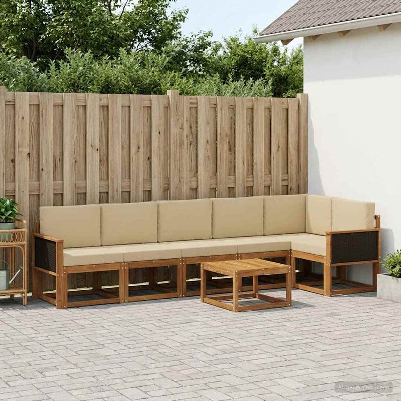 Set de canapele de exterior 7 buc. Natural și Bej Poliester