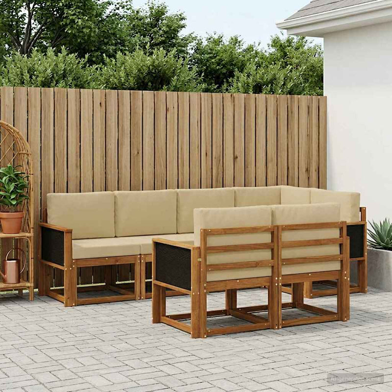 Set de canapele de exterior 7 buc. Natural și Bej Poliester