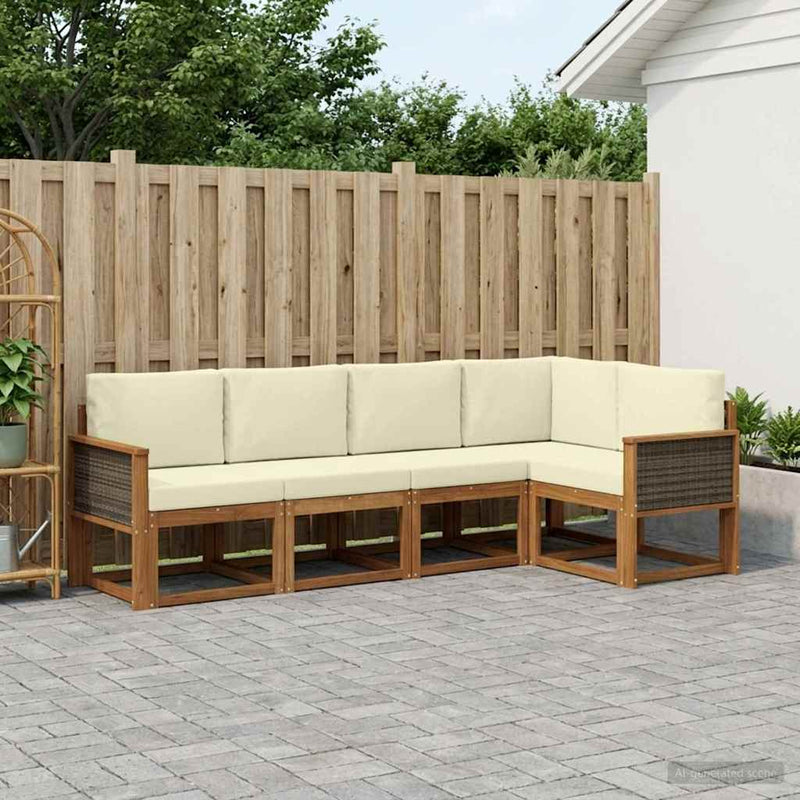 Set de canapele de exterior 7 buc. Natural și Crem Poliester