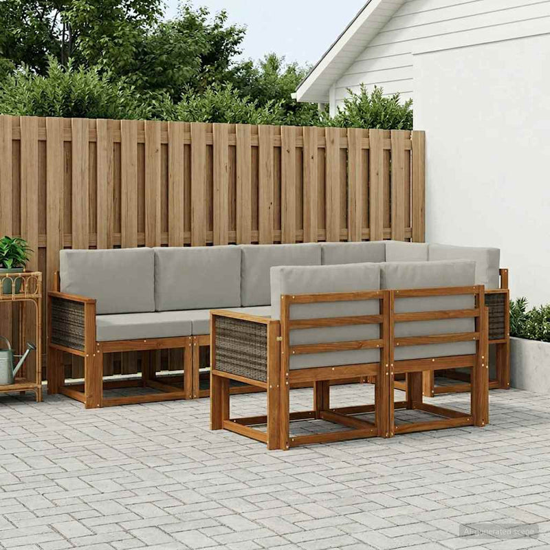 Set de canapele de exterior 7 buc. Natural și gri deschis