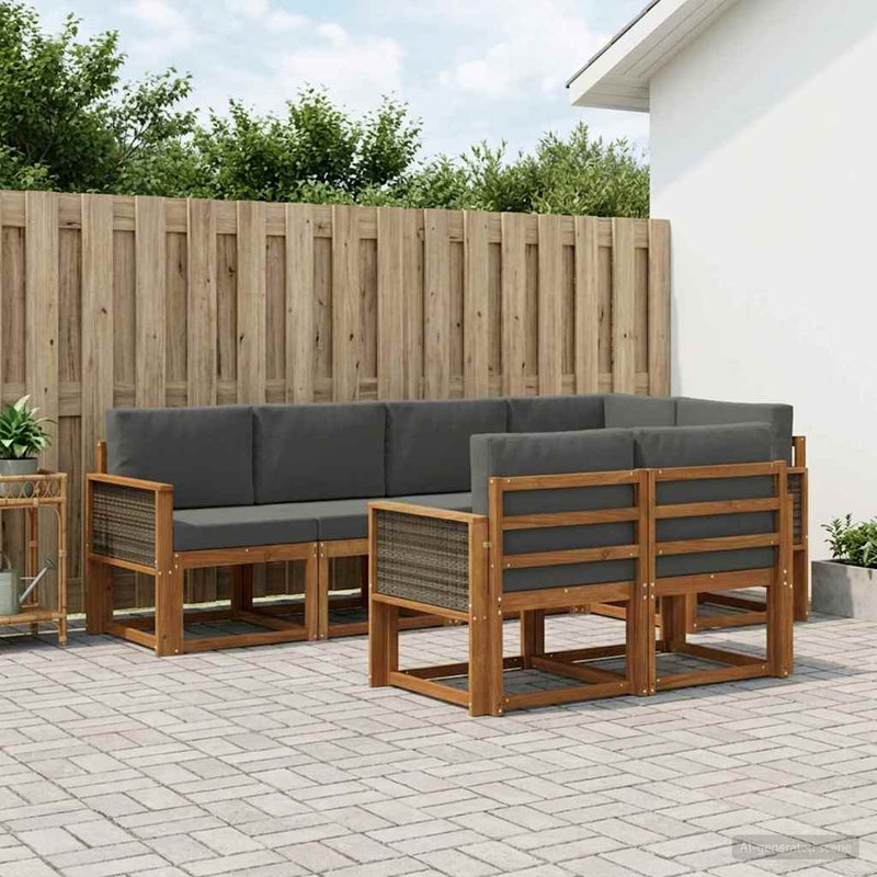 Set de canapele de exterior 7 buc. Natural și Antracit
