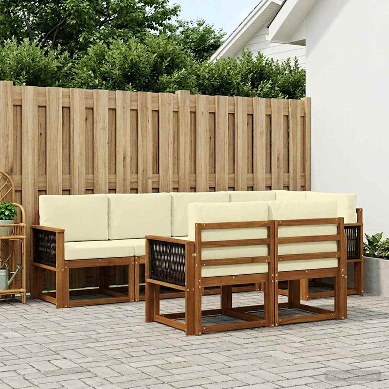 Set de canapele de exterior 7 buc. Natural și Crem Poliester