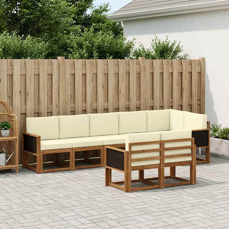 Set de canapele de exterior 8 buc. Natural și Crem Poliester