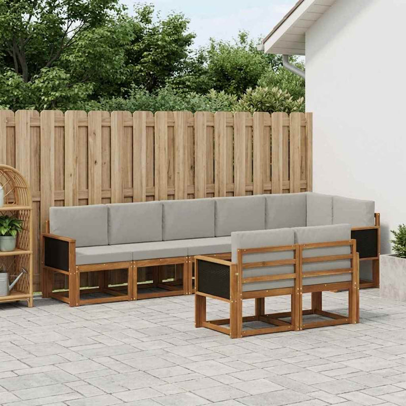 Set de canapele de exterior 8 buc. Natural și gri deschis