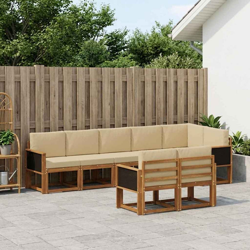 Set de canapele de exterior 8 buc. Natural și Bej Poliester