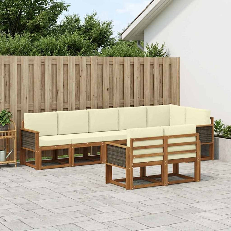 Set de canapele de exterior 8 buc. Natural și Crem Poliester