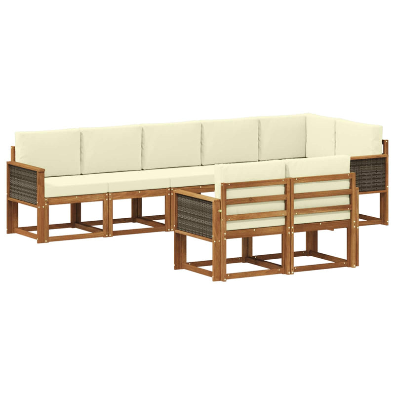 Set de canapele de exterior 8 buc. Natural și Crem Poliester