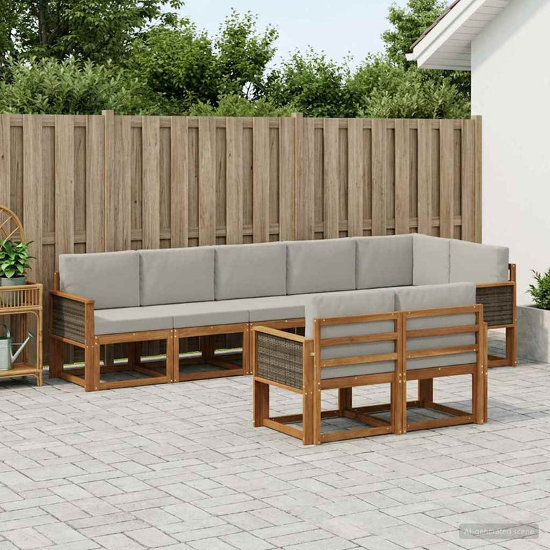 Set de canapele de exterior 8 buc. Natural și gri deschis