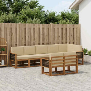Set de canapele de exterior 8 buc. Natural și Bej Poliester