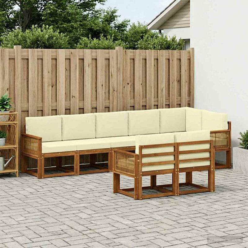 Set de canapele de exterior 8 buc. Natural și Crem Poliester