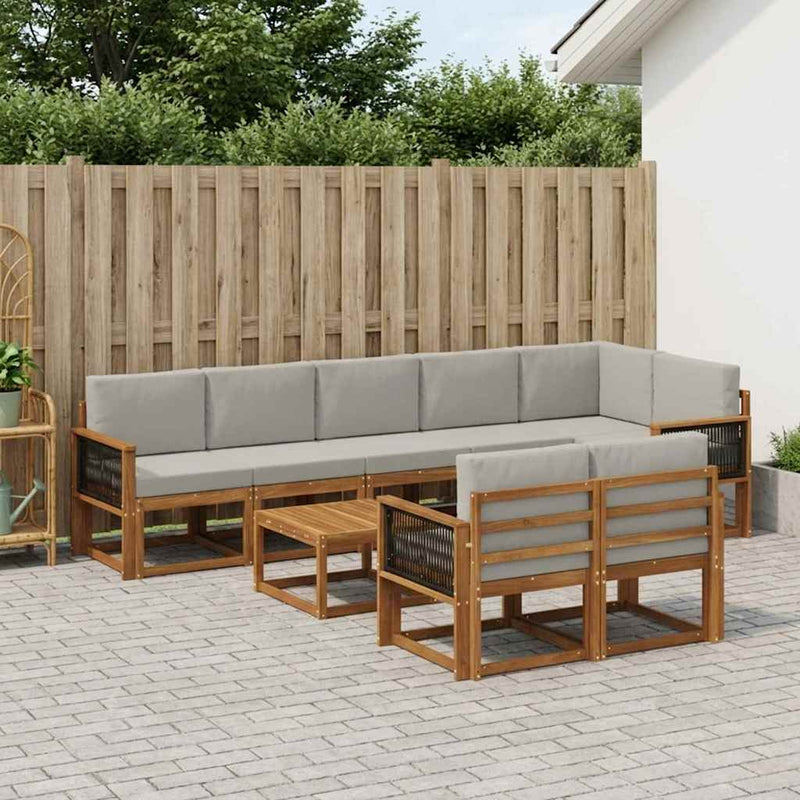 Set de canapele de exterior 9 buc. Natural și gri deschis