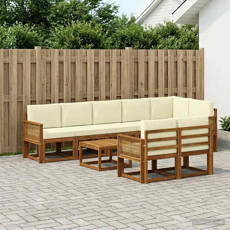 Set de canapele de exterior 9 buc. Natural și Crem Poliester
