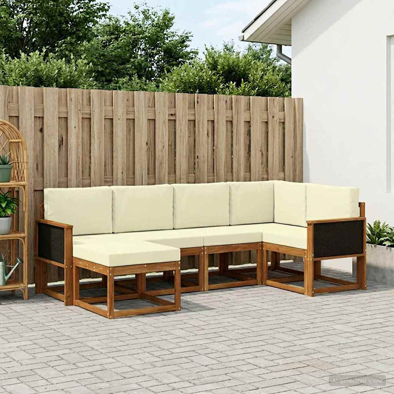 Set de canapele de exterior 6 buc. Natural și Crem