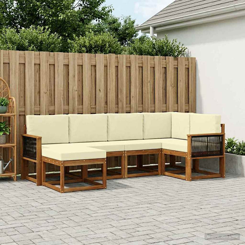 Set de canapele de exterior 6 buc. Natural și Crem