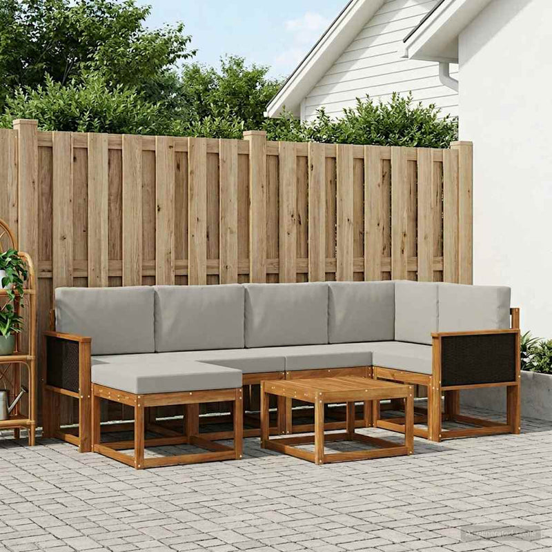 Set de canapele de exterior 7 buc. Natural și gri deschis