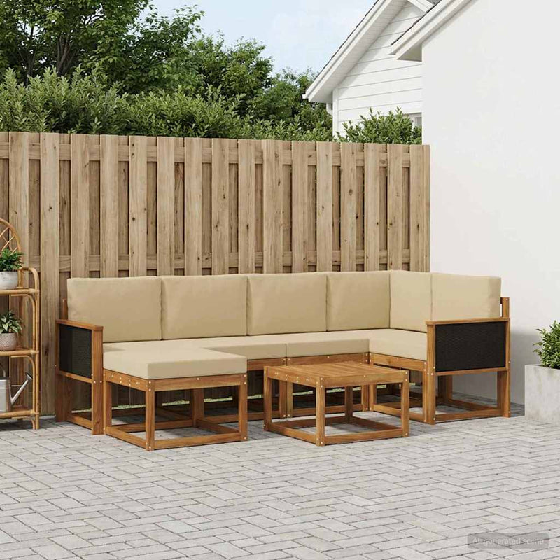 Set de canapele de exterior 7 buc. Natural și Bej