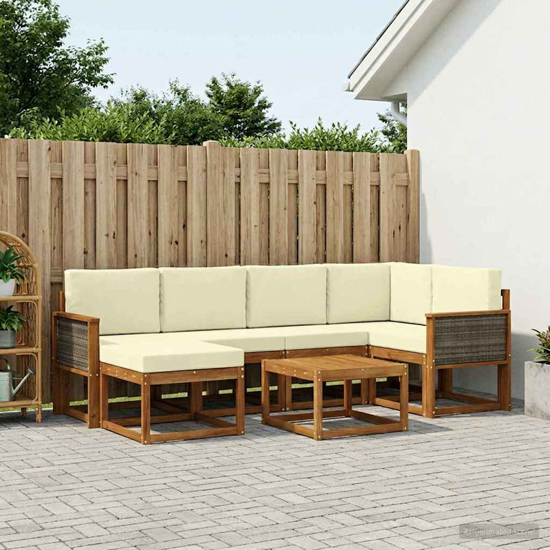 Set de canapele de exterior 7 buc. Natural și Crem