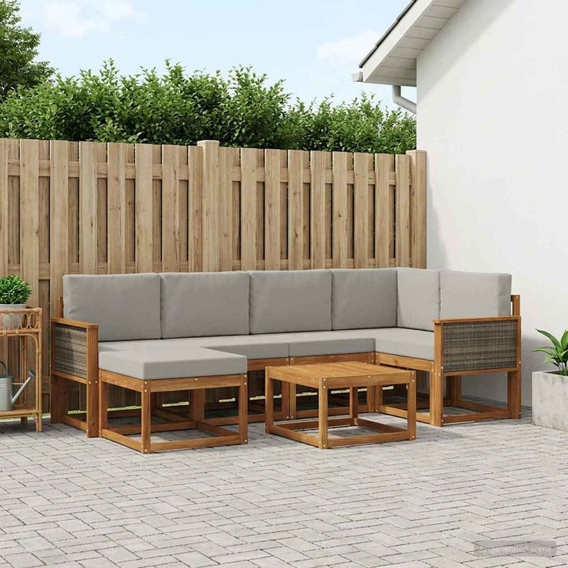 Set de canapele de exterior 7 buc. Natural și gri deschis