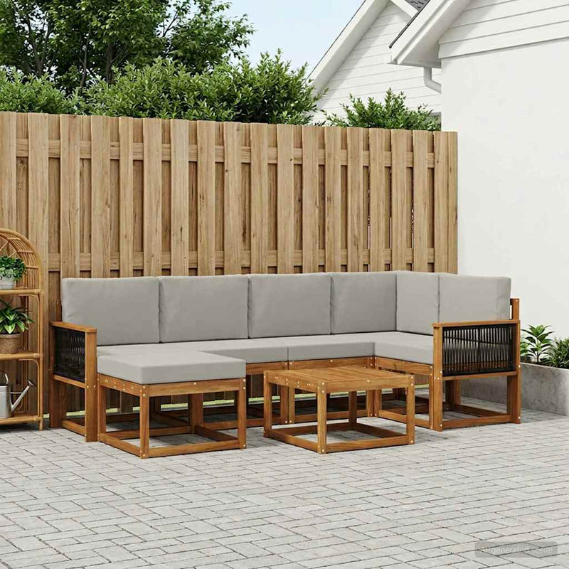 Set de canapele de exterior 7 buc. Natural și gri deschis