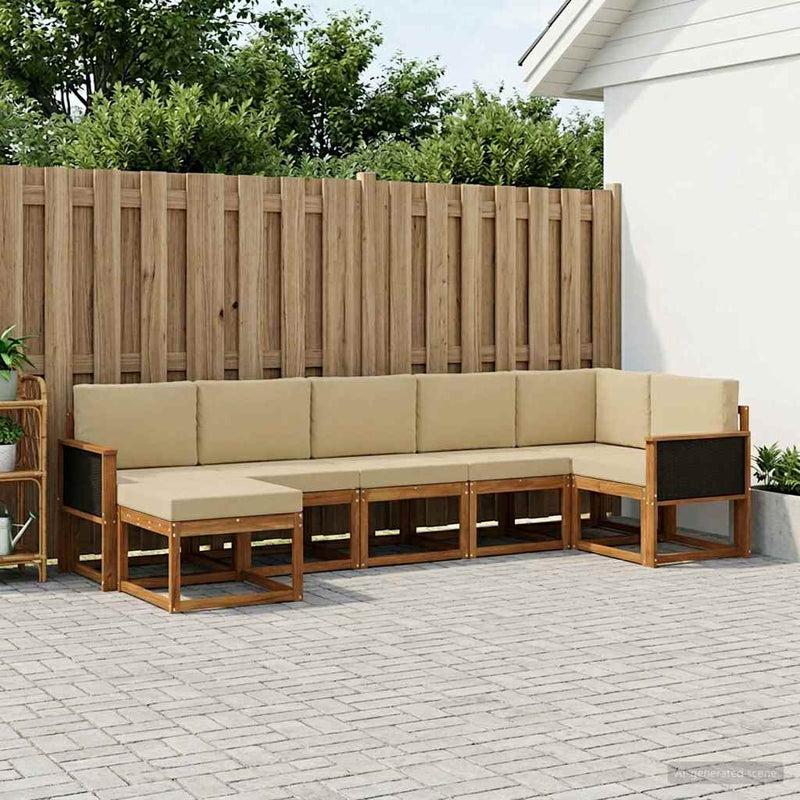 Set de canapele de exterior 7 buc. Natural și Bej Poliester