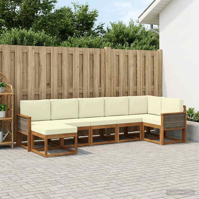 Set de canapele de exterior 7 buc. Natural și Crem Poliester