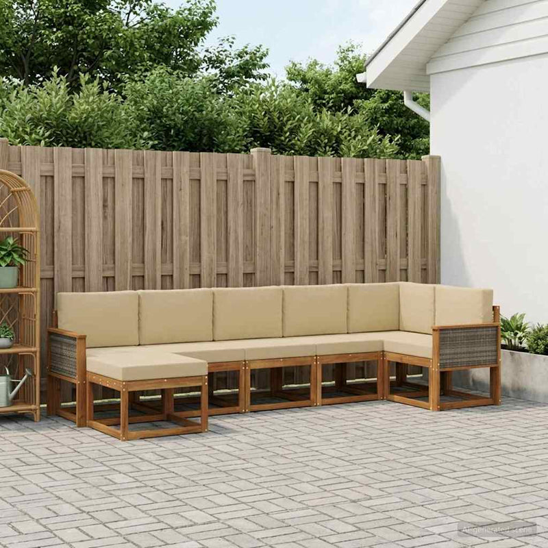 Set de canapele de exterior 7 buc. Natural și Bej Poliester