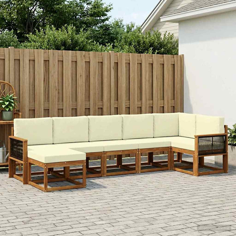 Set de canapele de exterior 7 buc. Natural și Crem Poliester