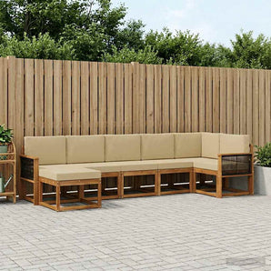Set de canapele de exterior 7 buc. Natural și Bej Poliester