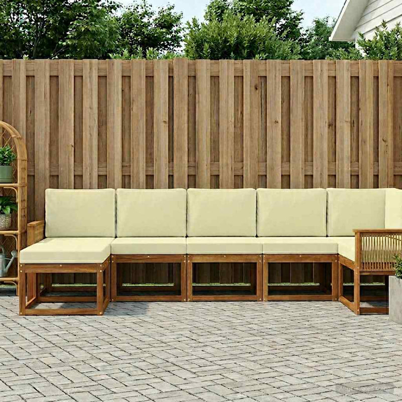 Set de canapele de exterior 7 buc. Natural și Crem Poliester