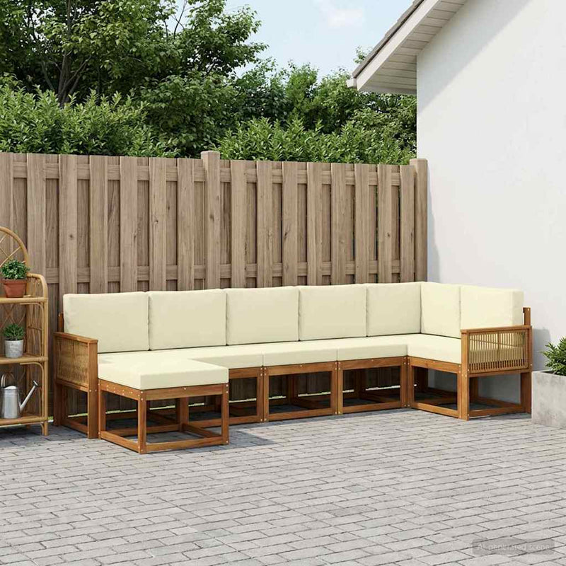 Set de canapele de exterior 7 buc. Natural și Crem Poliester