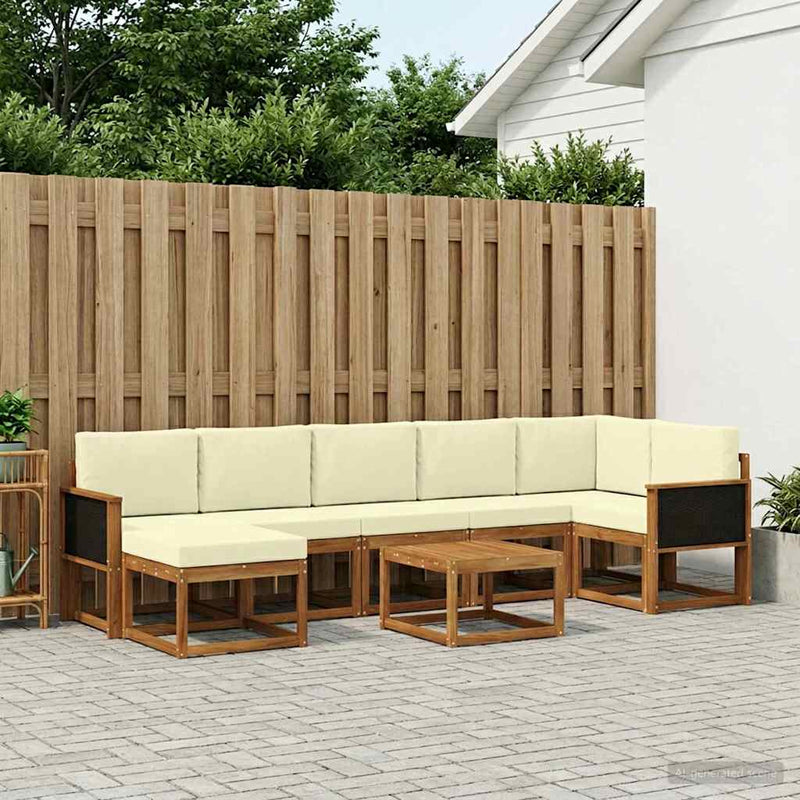Set de canapele de exterior 8 buc. Natural și Crem Poliester