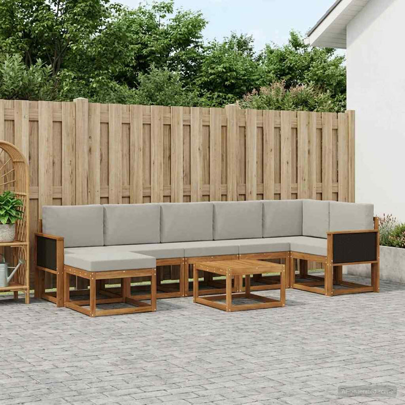 Set de canapele de exterior 8 buc. Natural și gri deschis